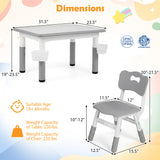 Height Adjustable  Kids Table and 4 Chairs Set with Graffiti Desktop and 2 Storage Baskets