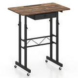 Height Adjustable Laptop Desk with Fabric Drawer Tablet Holder and Lockable Wheels