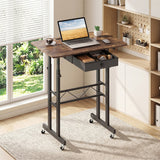 Height Adjustable Laptop Desk with Fabric Drawer Tablet Holder and Lockable Wheels