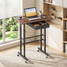 Height Adjustable Laptop Desk with Fabric Drawer Tablet Holder and Lockable Wheels