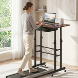 Height Adjustable Laptop Desk with Fabric Drawer Tablet Holder and Lockable Wheels