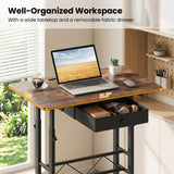 Height Adjustable Laptop Desk with Fabric Drawer Tablet Holder and Lockable Wheels