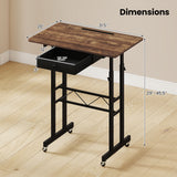 Height Adjustable Laptop Desk with Fabric Drawer Tablet Holder and Lockable Wheels