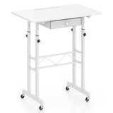 Height Adjustable Laptop Desk with Fabric Drawer Tablet Holder and Lockable Wheels