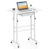 Height Adjustable Laptop Desk with Fabric Drawer Tablet Holder and Lockable Wheels