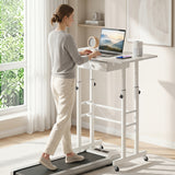 Height Adjustable Laptop Desk with Fabric Drawer Tablet Holder and Lockable Wheels