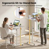 Height Adjustable Laptop Desk with Fabric Drawer Tablet Holder and Lockable Wheels