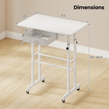 Height Adjustable Laptop Desk with Fabric Drawer Tablet Holder and Lockable Wheels