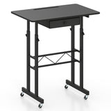 Height Adjustable Laptop Desk with Fabric Drawer Tablet Holder and Lockable Wheels
