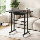Height Adjustable Laptop Desk with Fabric Drawer Tablet Holder and Lockable Wheels