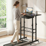 Height Adjustable Laptop Desk with Fabric Drawer Tablet Holder and Lockable Wheels