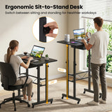 Height Adjustable Laptop Desk with Fabric Drawer Tablet Holder and Lockable Wheels
