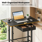 Height Adjustable Laptop Desk with Fabric Drawer Tablet Holder and Lockable Wheels