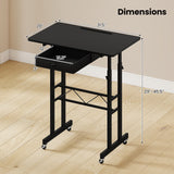 Height Adjustable Laptop Desk with Fabric Drawer Tablet Holder and Lockable Wheels