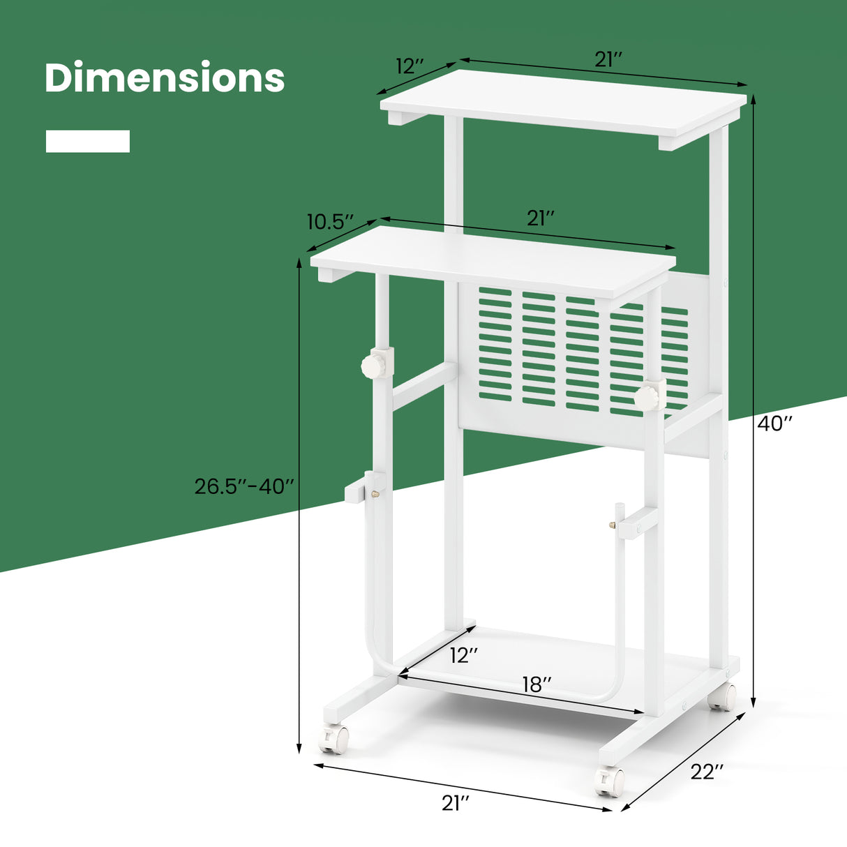 Height Adjustable Mobile Computer Stand-Up Desk with 2 Modes