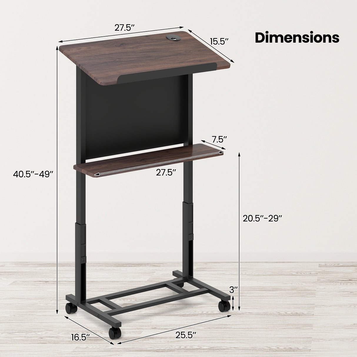 40.5-49 Inch Height Adjustable Rolling Podium Stand Lectern Table-Black