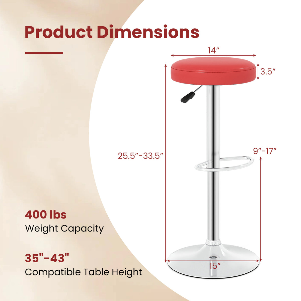 Height-adjustable Bar Stool with 360Â° Swivel for Kitchen & Dining