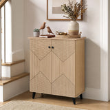 Highâquality 2âDoor Geometric Cabinet Freestanding Decorative Footwear Storage Unit with Carved Panels for Indoor Home Use-Natural