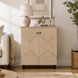 Highâquality 2âDoor Geometric Cabinet Freestanding Decorative Footwear Storage Unit with Carved Panels for Indoor Home Use-Natural