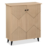 Highâquality 2âDoor Geometric Cabinet Freestanding Decorative Footwear Storage Unit with Carved Panels for Indoor Home Use-Natural