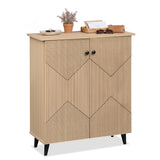 Highâquality 2âDoor Geometric Cabinet Freestanding Decorative Footwear Storage Unit with Carved Panels for Indoor Home Use-Natural