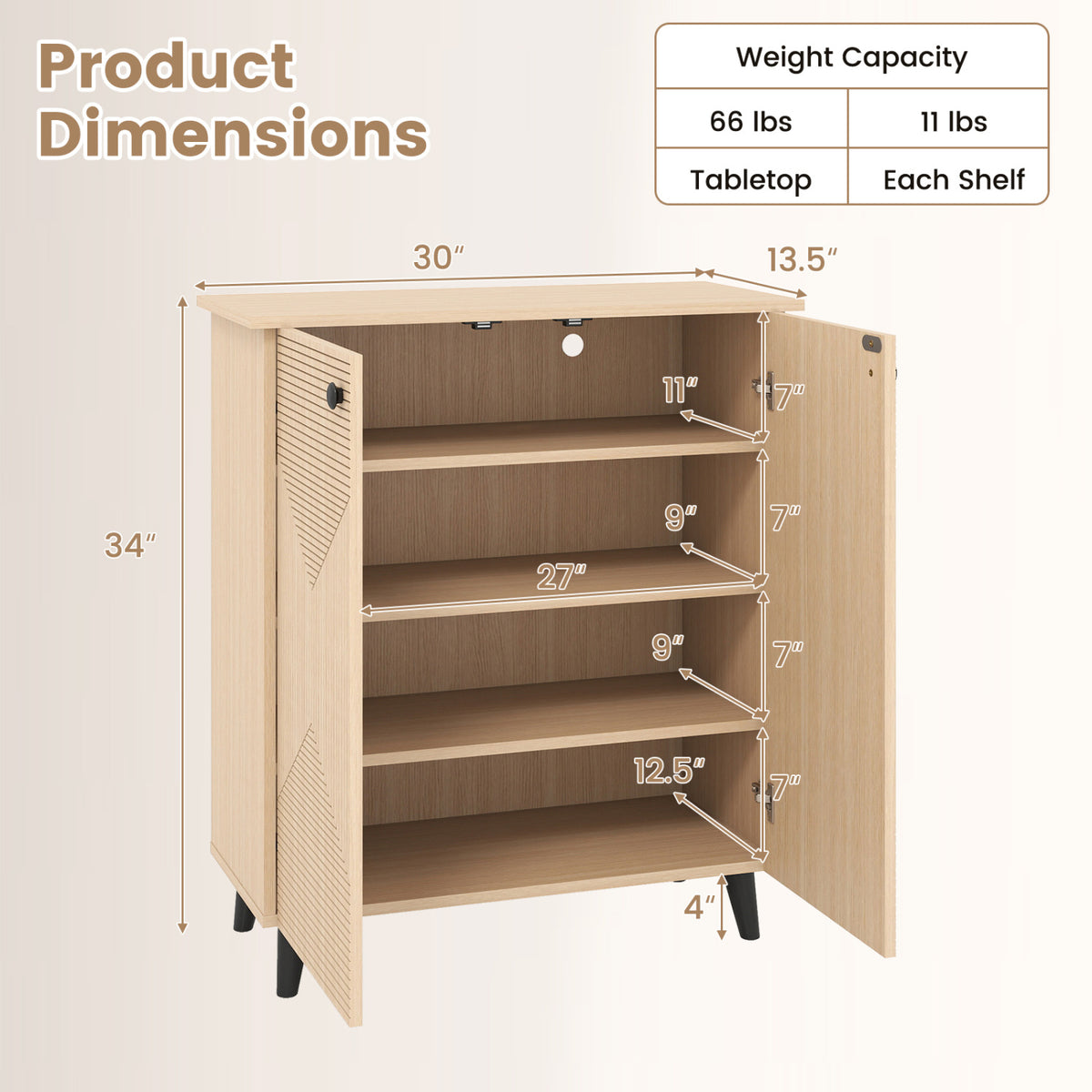 Highâquality 2âDoor Geometric Cabinet Freestanding Decorative Footwear Storage Unit with Carved Panels for Indoor Home Use-Natural