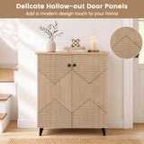 Highâquality 2âDoor Geometric Cabinet Freestanding Decorative Footwear Storage Unit with Carved Panels for Indoor Home Use-Natural
