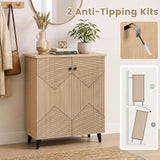 Highâquality 2âDoor Geometric Cabinet Freestanding Decorative Footwear Storage Unit with Carved Panels for Indoor Home Use-Natural