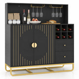 Home Bar Cabinet with Wine Rack Glass Holder and Adjustable Shelf