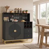 Home Bar Cabinet with Wine Rack Glass Holder and Adjustable Shelf