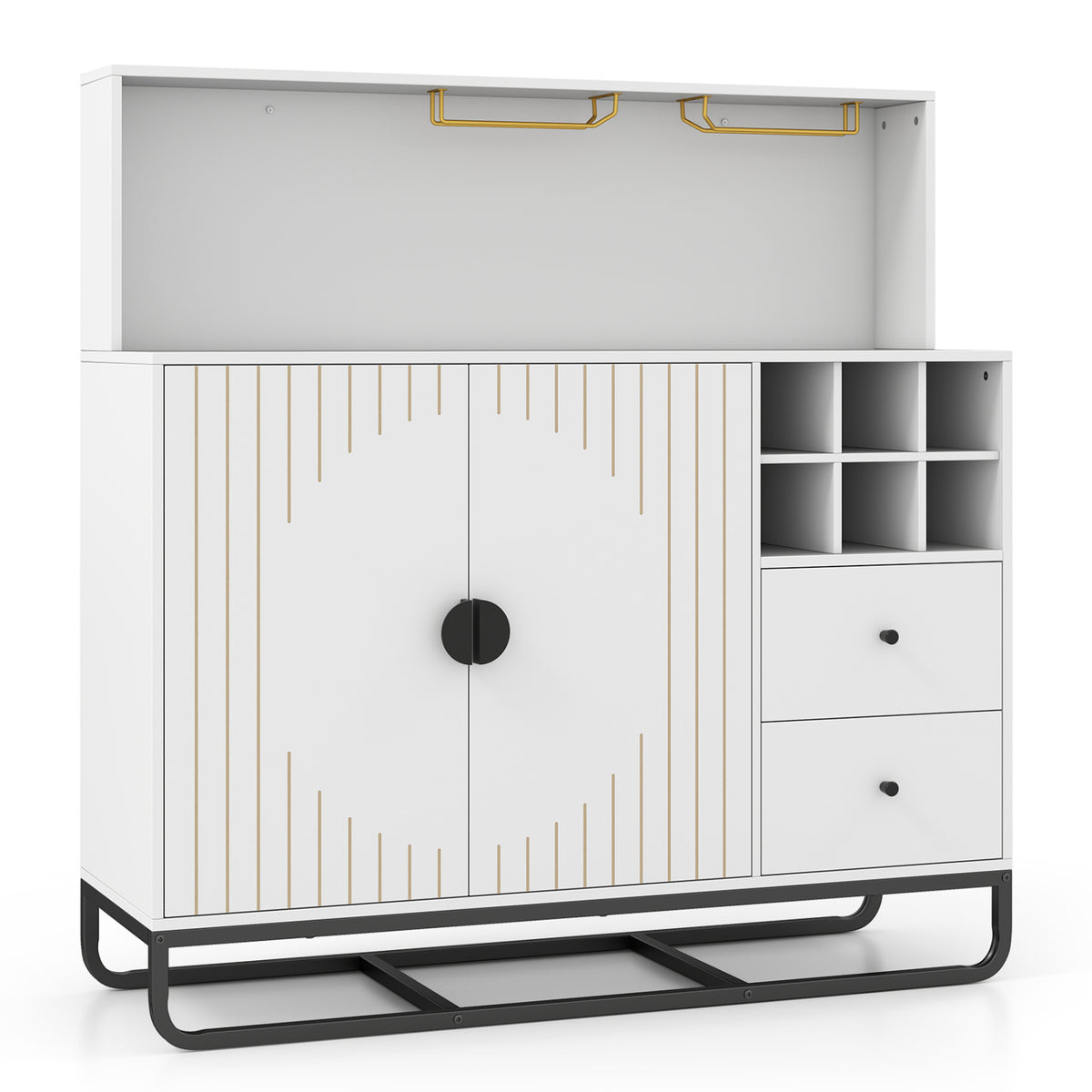 Home Bar Cabinet with Wine Rack Glass Holder and Adjustable Shelf