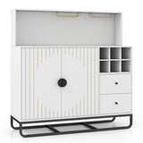 Home Bar Cabinet with Wine Rack Glass Holder and Adjustable Shelf