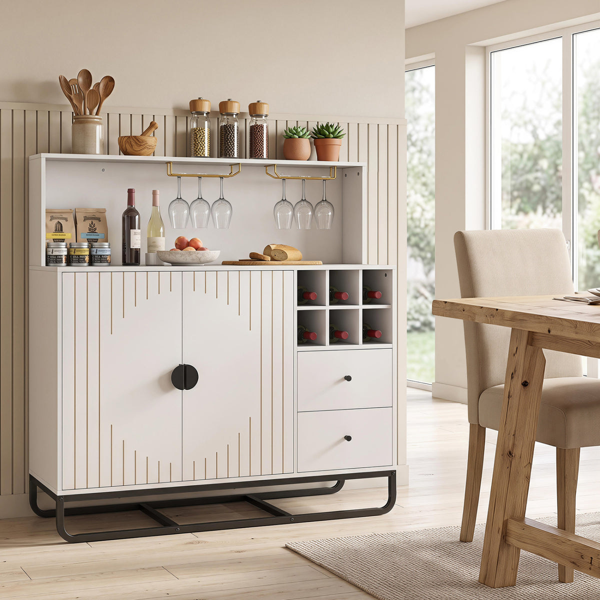 Home Bar Cabinet with Wine Rack Glass Holder and Adjustable Shelf
