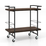 2-Tier Home Bar Cart with Lockable Wheels and Heavy-Duty Metal Frame-Rustic Brown