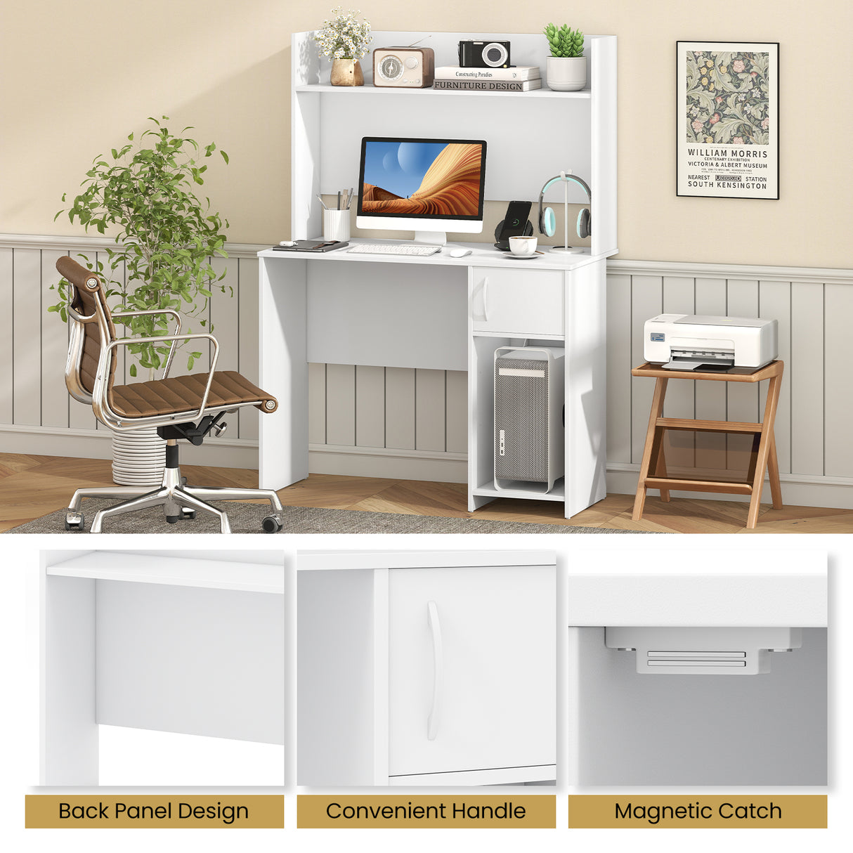 Home Office Desk with Raised Display Shelf and 2 Open Shelves