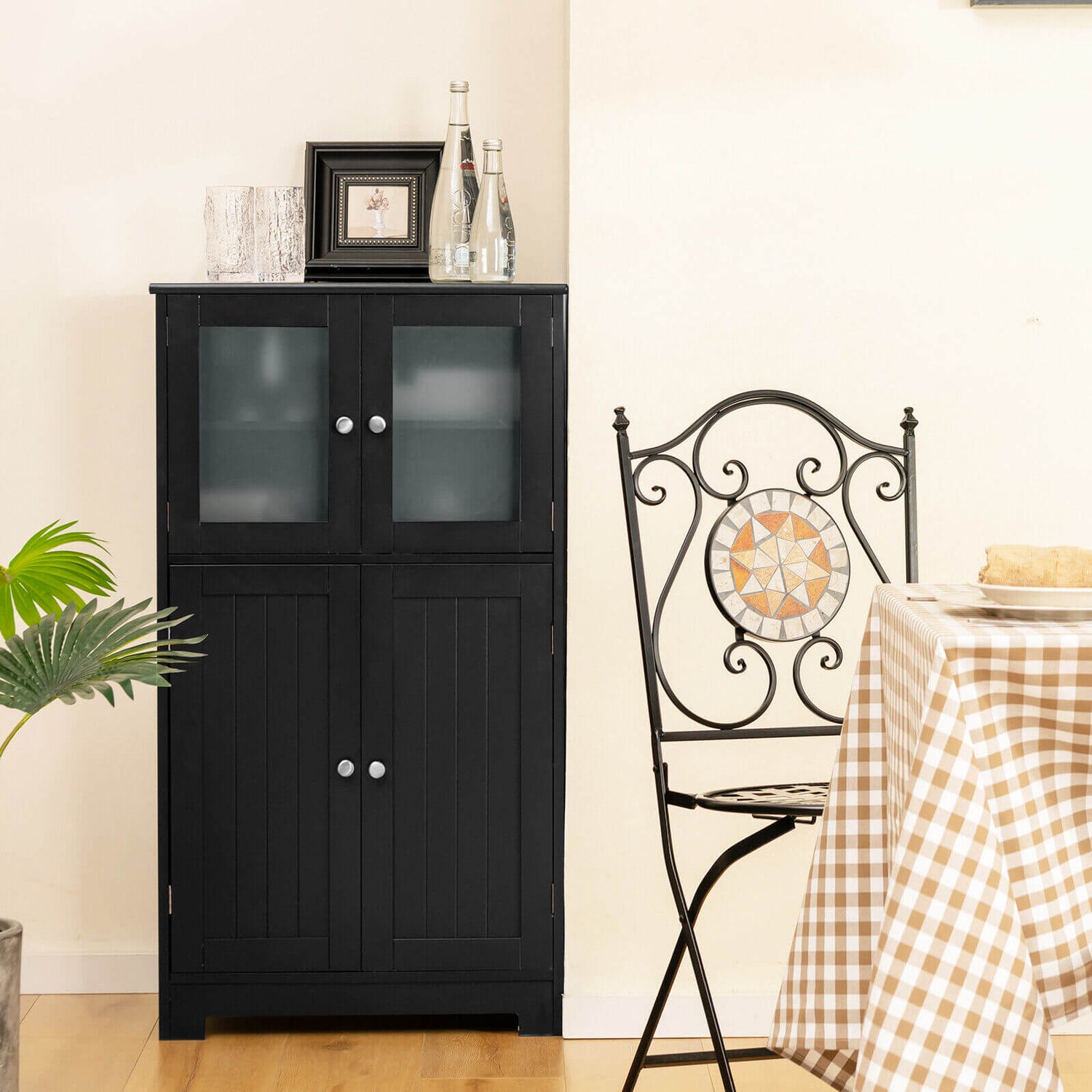 Bathroom Floor Storage Locker Kitchen Cabinet with Doors and Adjustable Shelf