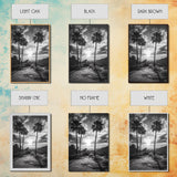 Palm Sunset, Desert Light, Silhouetted Trees, Framed Canvas Print, Tropical Boho Wall Art, Sunset Living Room Decor, Moody Nature Style
