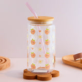 Peaches and Daisies 16 oz Glass Cup Set