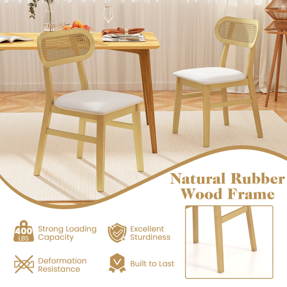 Indoor Mid Century Wood Dining Chairs Set of 2  for Dining Room