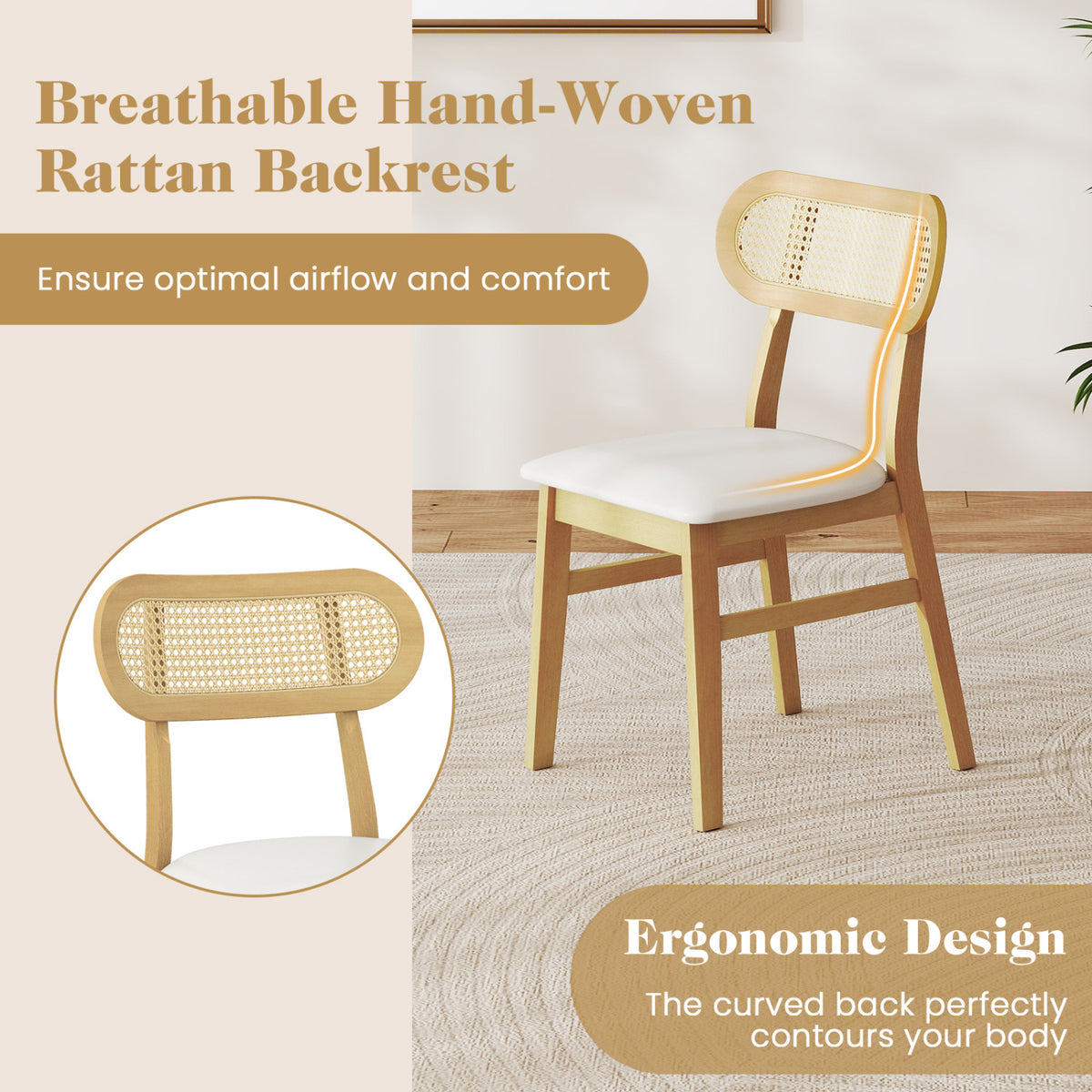 Indoor Mid Century Wood Dining Chairs Set of 2  for Dining Room