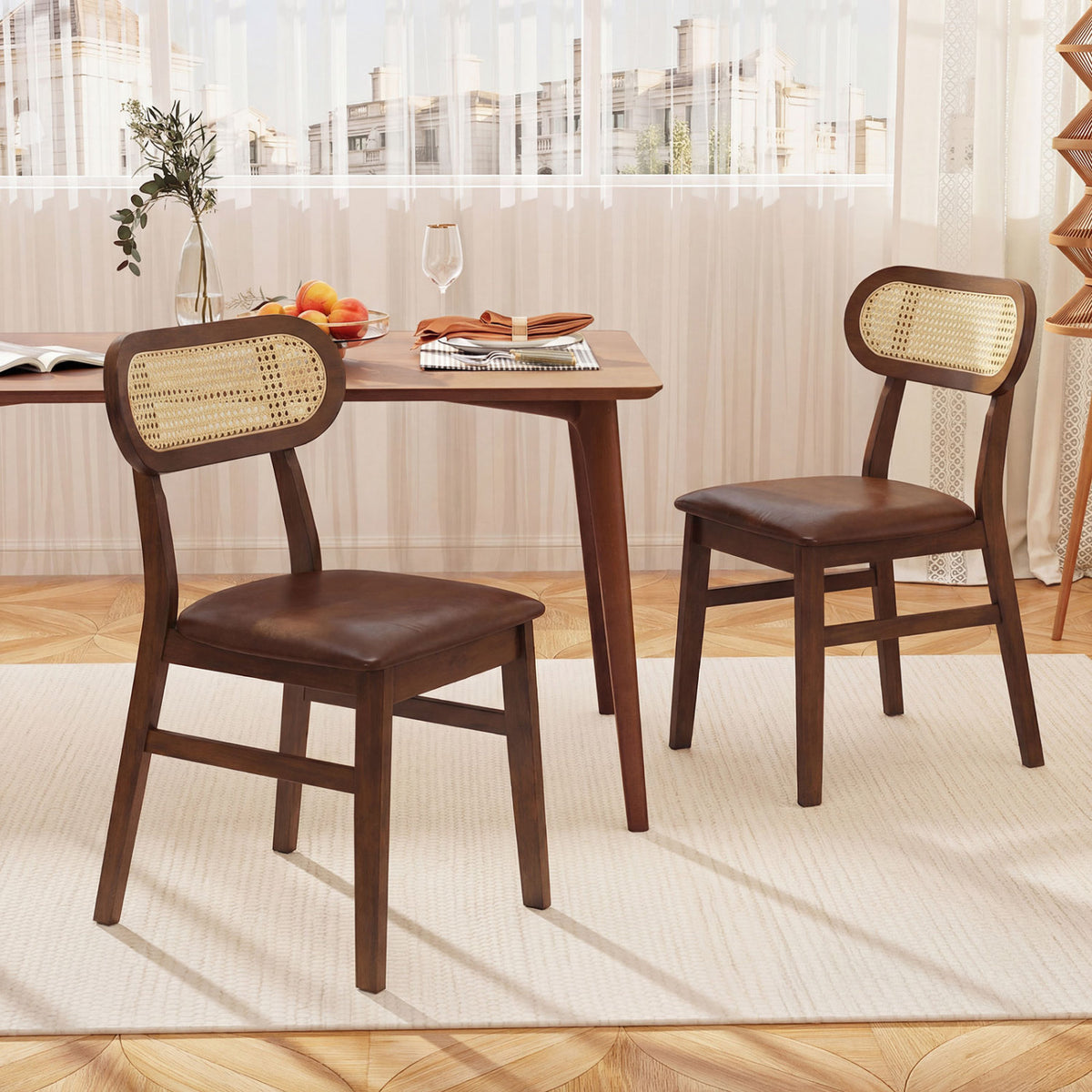 Indoor Mid Century Wood Dining Chairs Set of 2  for Dining Room