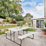 Indoor and Outdoor Folding Picnic Table Bench Set with Wood-like Texture