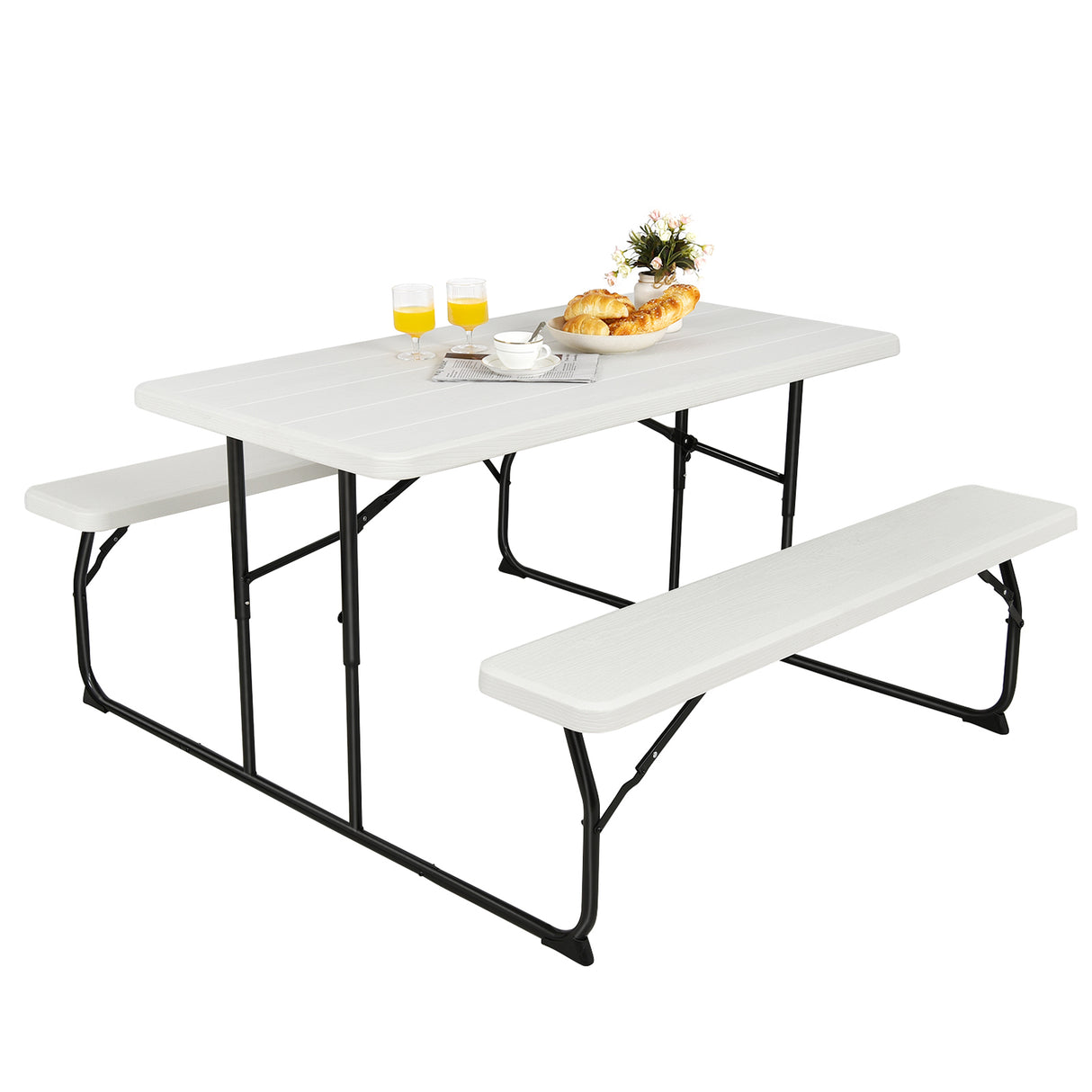 Indoor and Outdoor Folding Picnic Table Bench Set with Wood-like Texture