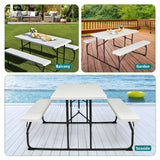 Indoor and Outdoor Folding Picnic Table Bench Set with Wood-like Texture