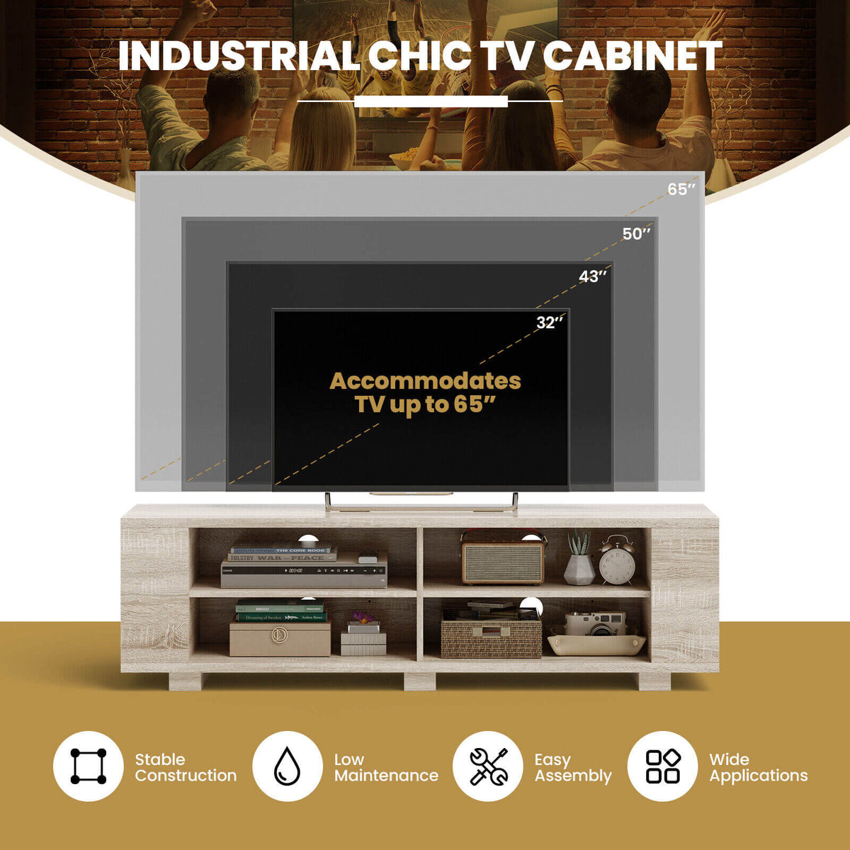 Console Storage Entertainment Media Wood TV Stand