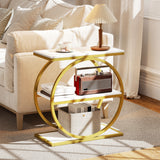 Industrial Faux Marble Side Table with Metal Frame for Living Room Bedroom