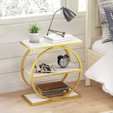 Industrial Faux Marble Side Table with Metal Frame for Living Room Bedroom