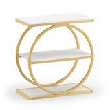 Industrial Faux Marble Side Table with Metal Frame for Living Room Bedroom