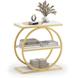 Industrial Faux Marble Side Table with Metal Frame for Living Room Bedroom