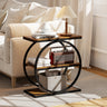 Industrial Faux Marble Side Table with Metal Frame for Living Room Bedroom